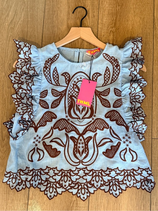 THML Tops - Brayden Blue Embroidered Top by THML